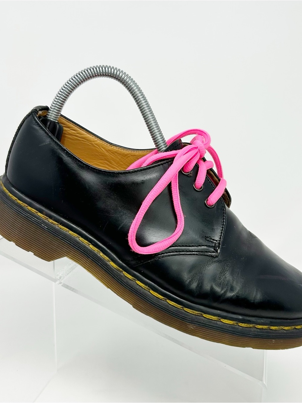 Dr. Martens 1461 Oxford Shoes Unisex Black Pink Laces Made In England Size 6 Uk